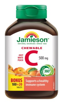 Jamieson Vitamín C 500 mg tablety na cmúľanie s príchuťou broskyne 120tbl.