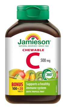 Jamieson Vitamín C 500mg tablety na cmúľanie s príchuťou tropického ovocia 120tbl.