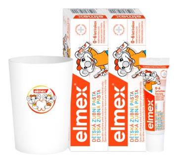 Elmex Detská zubná pasta 2x50ml + pohárik + vzorka zubnej pasty