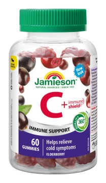 Jamieson Vitamín C + Immune Shield Gummies s príchuťou bazy 60 pas.