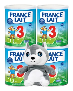 France Lait 3 mliečna výživa pre deti od 1 roka so železom + DHA 4x400g + plyšové zvieratko
