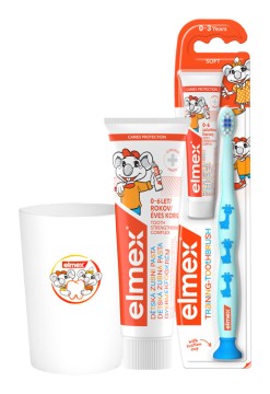 Elmex Detská zubná pasta (50ml + 12ml) + kefka + pohárik