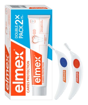 Elmex Caries Protection Duopack – 2x zubná pasta 75ml + medzizubná kefka 2, 6