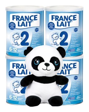 France Lait 2 následná mliečna dojčenská výživa 6-12 mesiacov so železom + DHA 4x400g + plyšové zvieratko