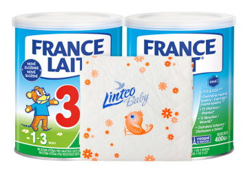 France Lait 3 mliečna výživa pre deti od 1 roka so železom + DHA 2x400g + Linteo Baby prebaľovacia podložka