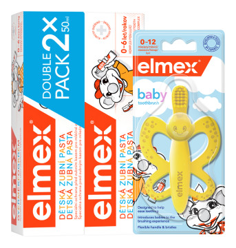 Elmex Detská sada – 2x zubná pasta 50ml + BABY hryzadlo a kefka