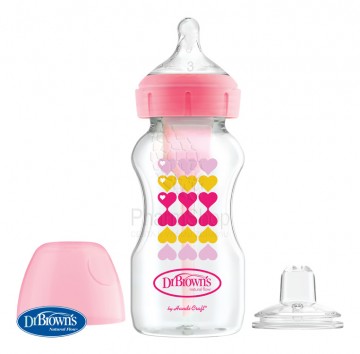 Dr. Brown’s Dojčenská Antikoliková fľaša Options+ Wide-Neck 270ml 2v1 ružová s náustkom (WB91604)