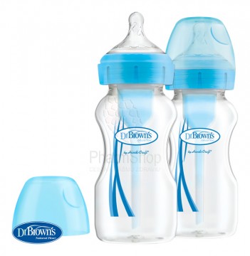 Dr. Brown’s Dojčenská Antikoliková fľaša Options+ Wide-Neck 270ml 2 ks, modrá (WB92602)