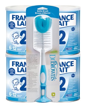 France Lait 2 následná mliečna dojčenská výživa 6-12 mesiacov so železom + DHA 4x400g + Dr.Brown`s Kefa na fľaše