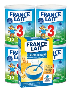France Lait 3 mliečna výživa pre deti od 1 roka so železom + DHA 4x400g + Pšeničná mliečna kaša sušienky 250g