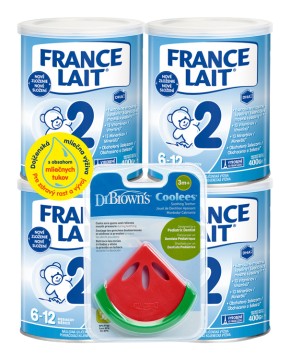 France Lait 2 so železom + DHA 6-12 mesiacov 4x400g + Dr. Brown’s Upokojujúce hryzadlo Coolees®