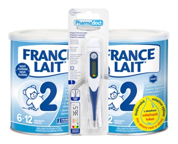 France Lait 2 následná mliečna dojčenská výživa 6-12 mesiacov so železom + DHA 2x400g + Digitálny teplomer Pharmadoct MT4233