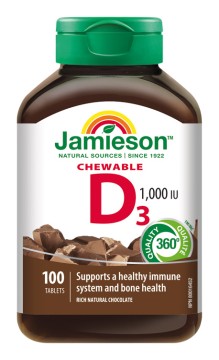 Jamieson Vitamín D3 1000 IU tablety na cmúľanie s príchuťou čokolády 100tbl.