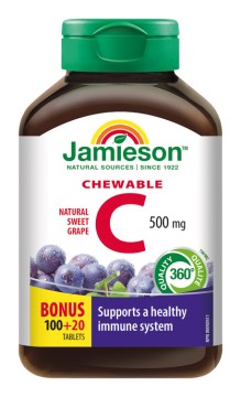Jamieson Vitamín C 500mg tablety na cmúľanie s príchuťou hrozna 120tbl.