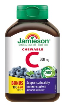 Jamieson Vitamín C 500mg tablety na cmúľanie s príchuťou čučoriedky 120tbl.