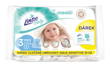 Linteo Baby Premium Midi jednorázové plienky 5-9kg 5ks + darček