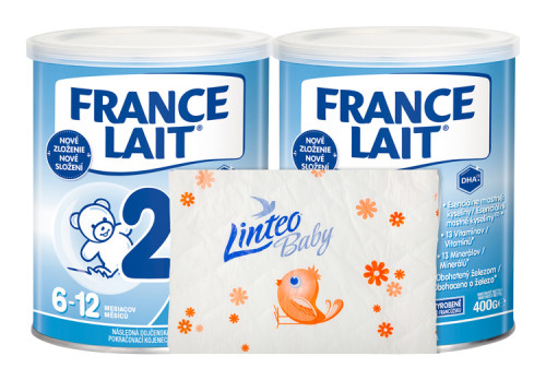 France Lait 2 so železom + DHA 6-12 mesiacov 2x400g + Linteo Baby prebaľovacia podložka